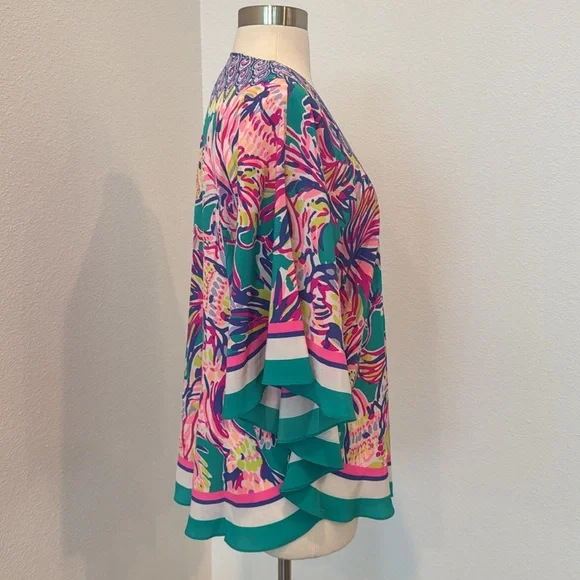 Lilly Pulitzer Silk Lettie Caftan Top Safari Sighted Multicolor Top, Sz S/M - Picture 4 of 10
